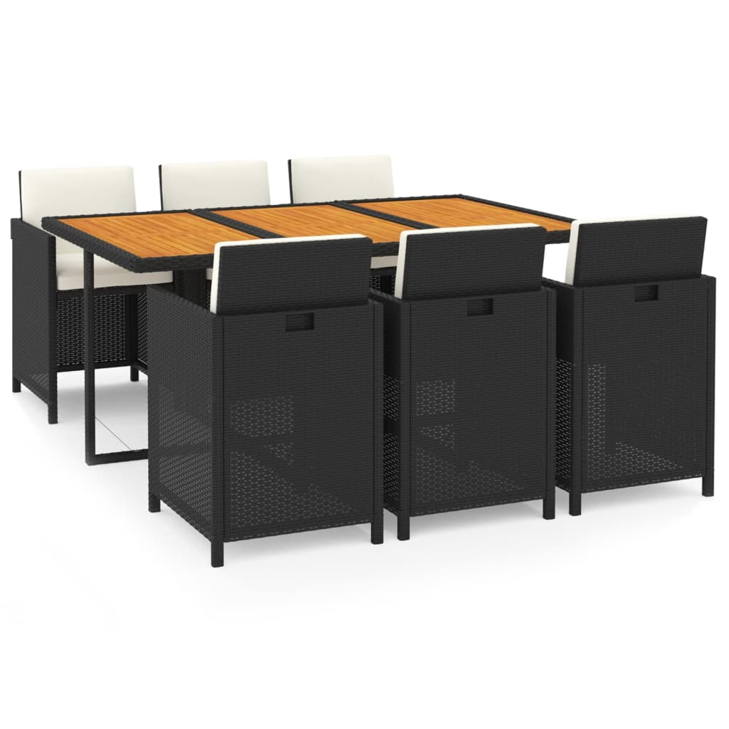 7 Pcs conjunto de jantar p/ jardim c/ almofadões vime PE preto