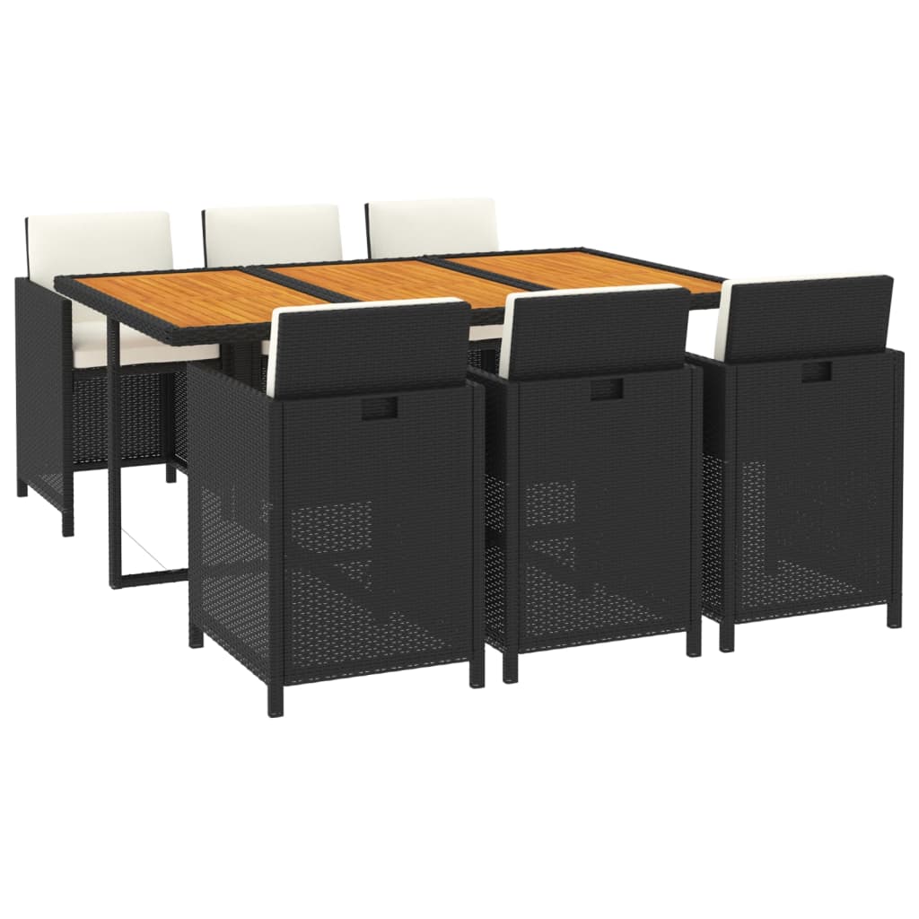 7 Pcs conjunto de jantar p/ jardim c/ almofadões vime PE preto