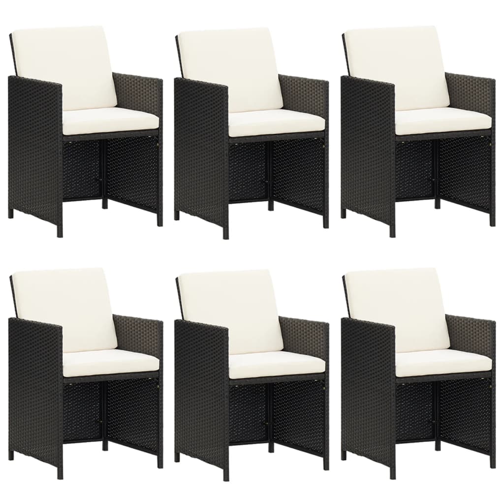 7 Pcs conjunto de jantar p/ jardim c/ almofadões vime PE preto