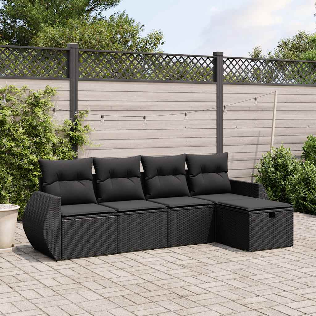 5 Pcs conjunto sofás de jardim com almofadões vime PE preto