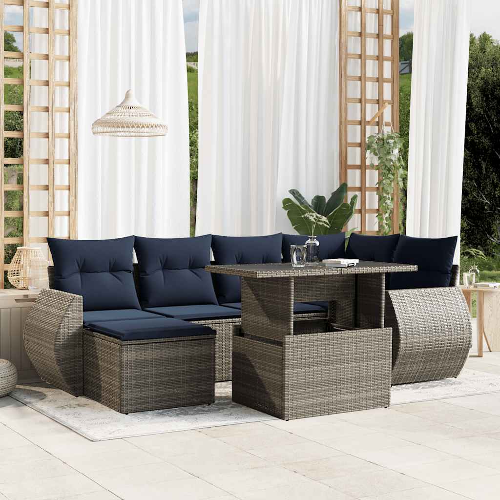 Conjunto de sofá de jardim com 7 peças e almofadas em rattan sintético cinza