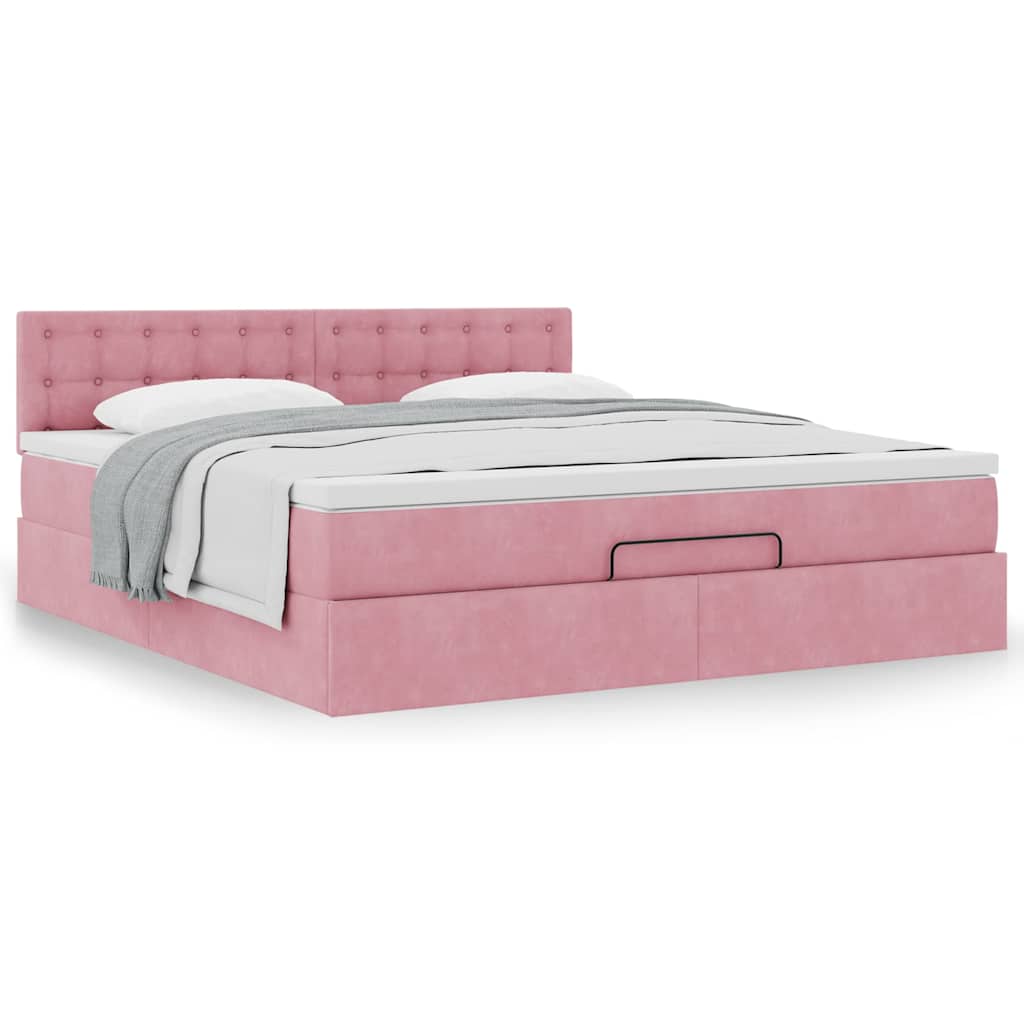 Estrutura de cama otomana com colchão 160x200 cm veludo rosa