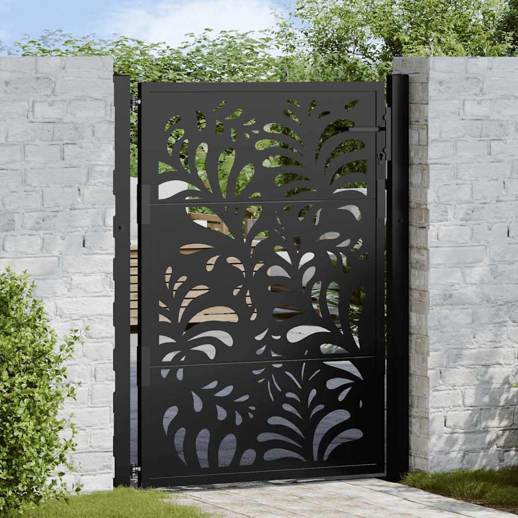 Portão de jardim preto 100x125 cm aço design ondulado