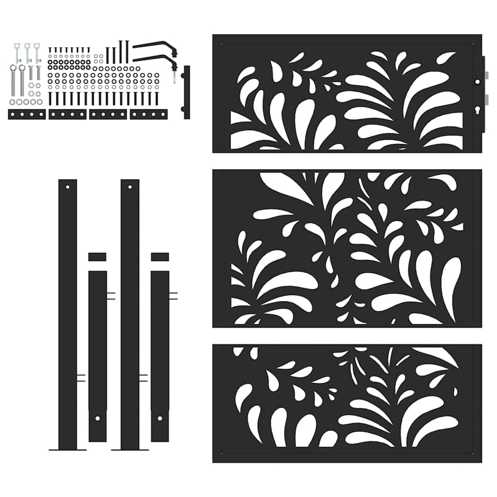 Portão de jardim preto 100x125 cm aço design ondulado