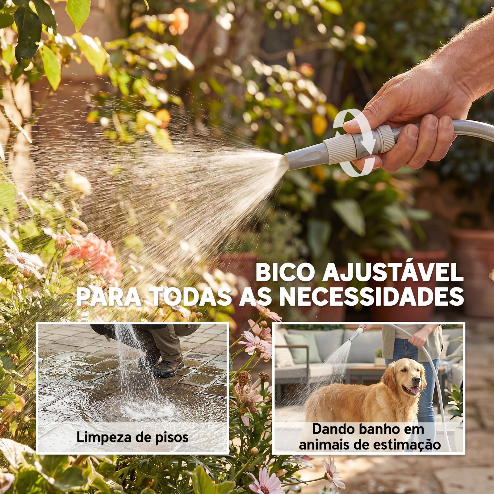 Carretel de mangueira para jardim 20+1,9 m com bico de 2 modos bloqueio automático e retracção suporte orientável 180° cinza