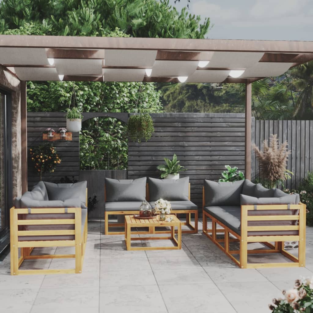 9 Pcs conjunto lounge de jardim com almofadões acácia maciça