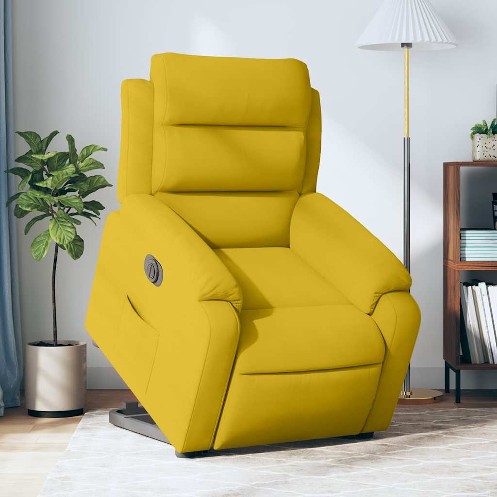 Poltrona reclinável elevatória elétrica veludo amarelo