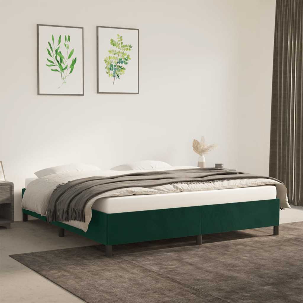 Estrutura de cama sem colchão 180x200 cm veludo verde-escuro