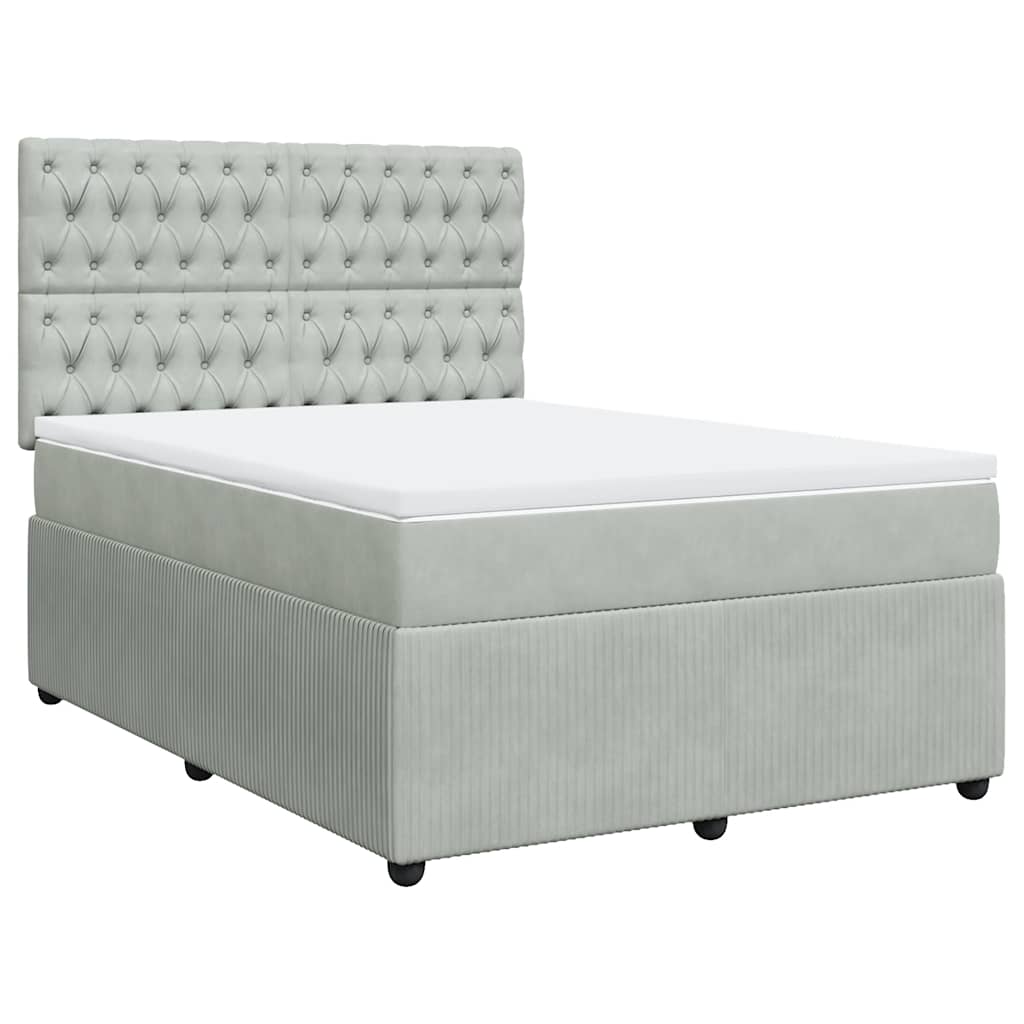 Cama com molas/colchão 140x190 cm veludo cinzento-claro