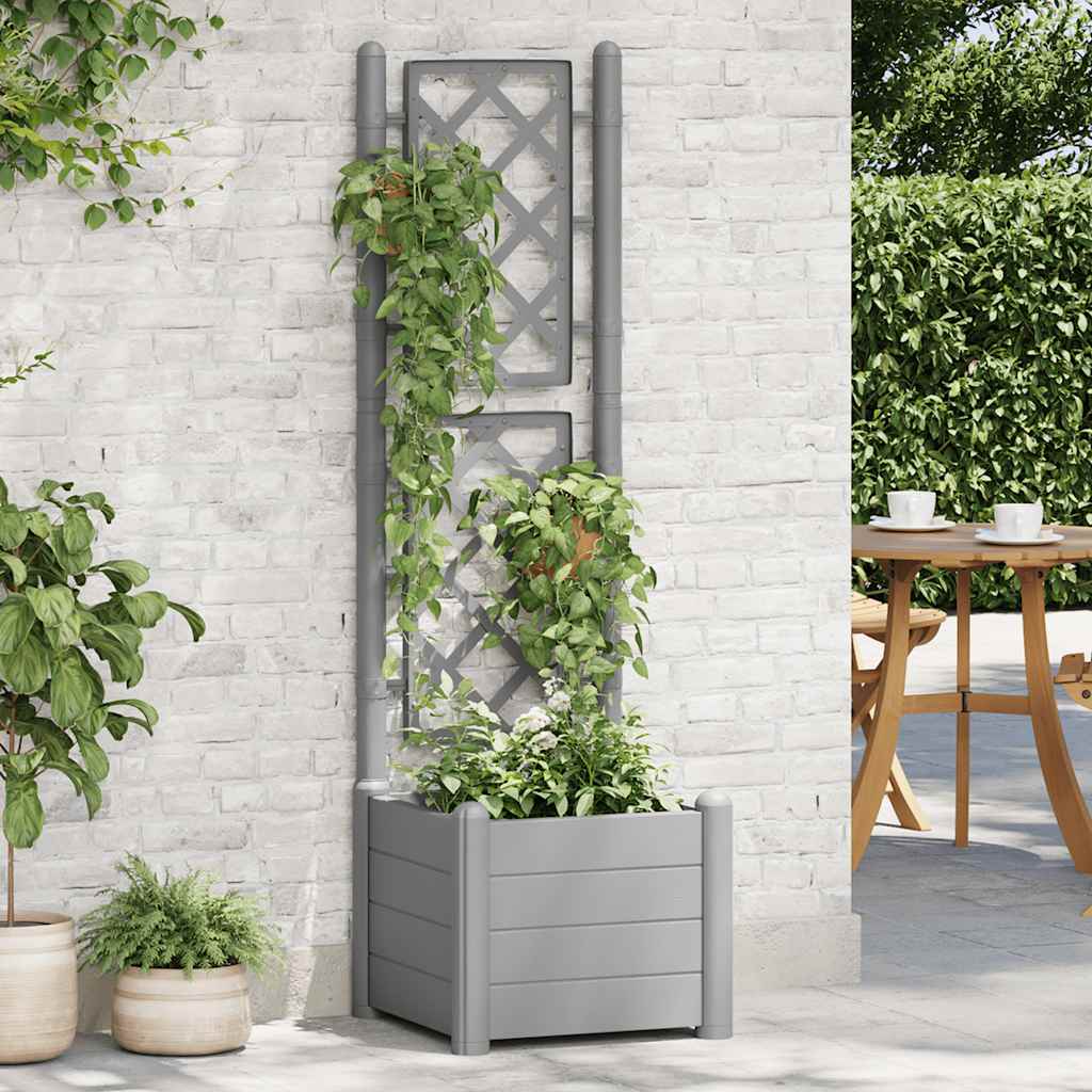 Vaso/floreira de jardim com treliça 43x43x142 cm PP cinza pedra
