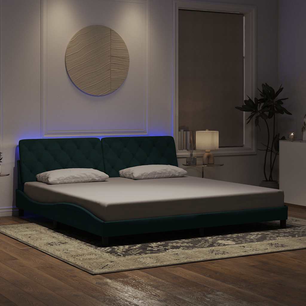 Estrutura de cama com LED sem colchão 200x200 cm veludo verde-escuro