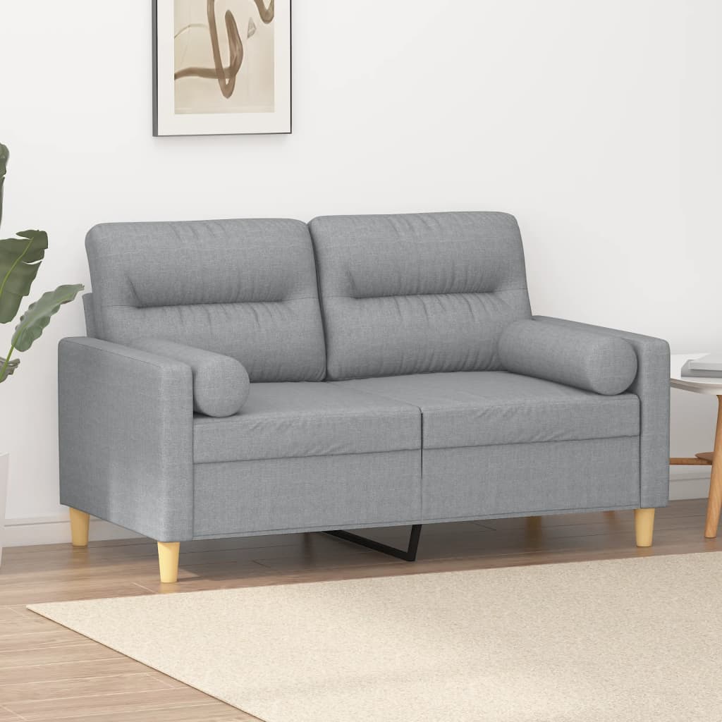 Sofá 2 lugares + almofadas decorativas 120cm tecido cinza-claro