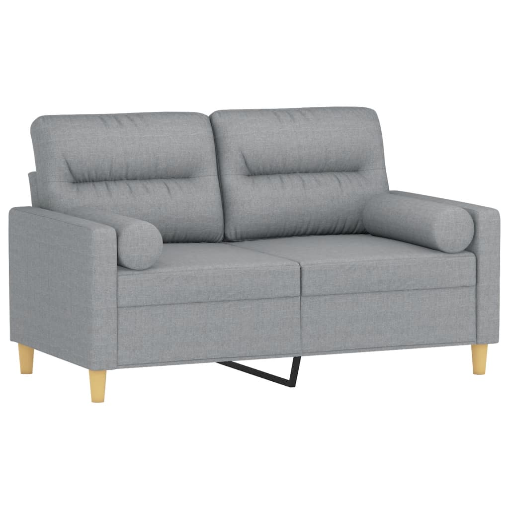 Sofá 2 lugares + almofadas decorativas 120cm tecido cinza-claro