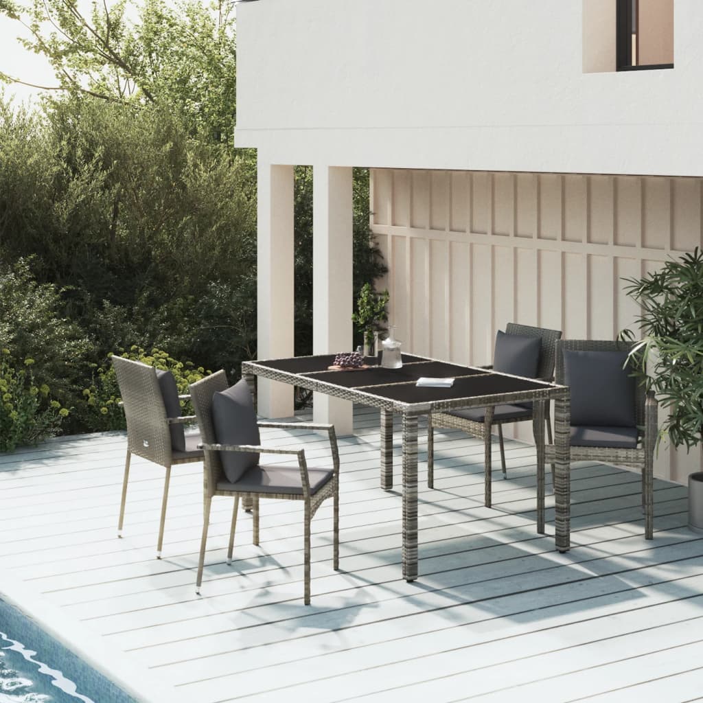 5 Pcs conjunto de jantar p/ jardim c/ almofadões vime PE cinza