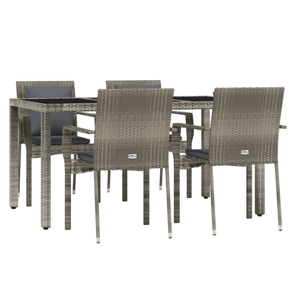 5 Pcs conjunto de jantar p/ jardim c/ almofadões vime PE cinza