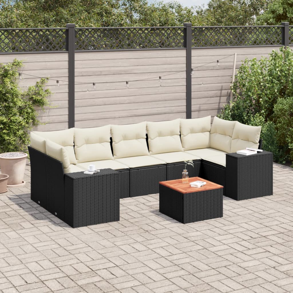 8 Pcs conjunto sofás de jardim com almofadões vime PE preto