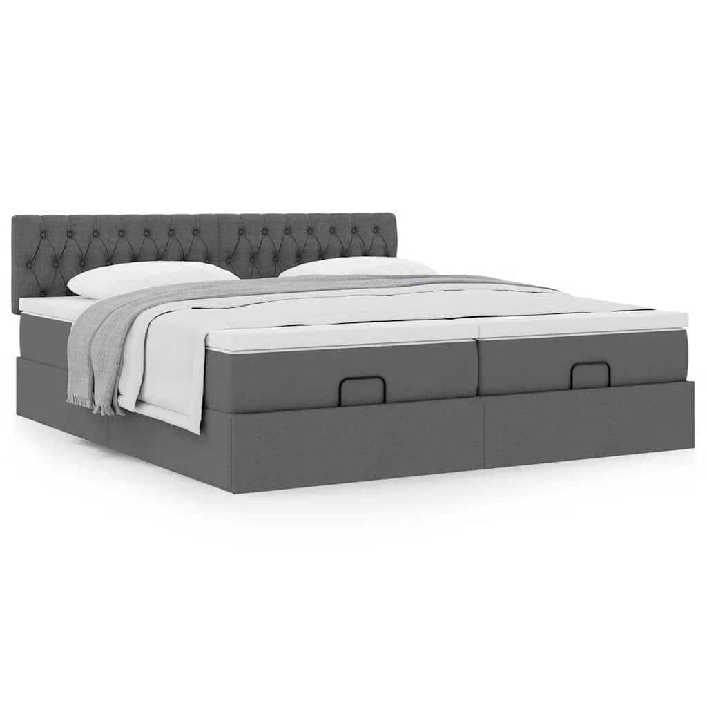 Estrutura de cama otomana com colchões tecido cinzento escuro