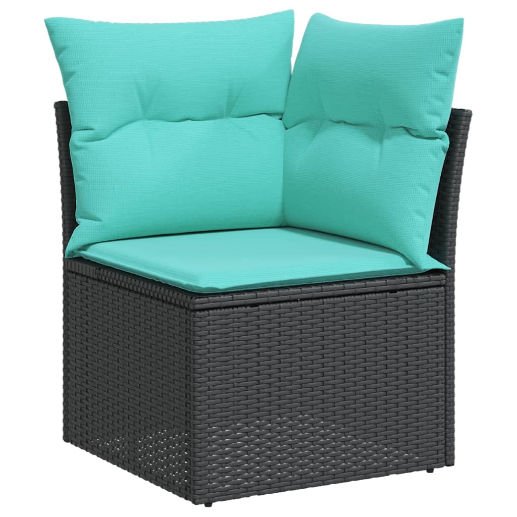 Conjunto de sofá de jardim com 6 peças e almofadas em rattan sintético preto