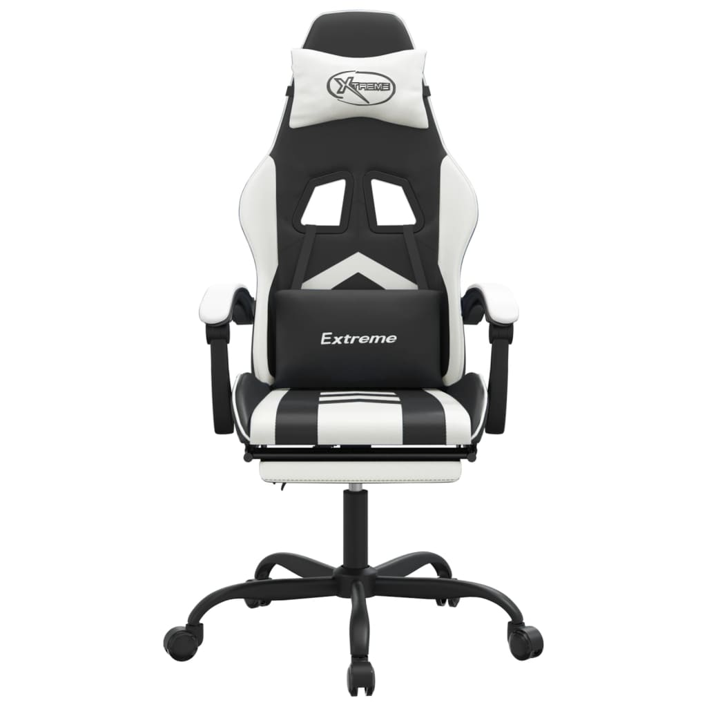 Cadeira de gaming c/ apoio pés couro artificial preto/branco
