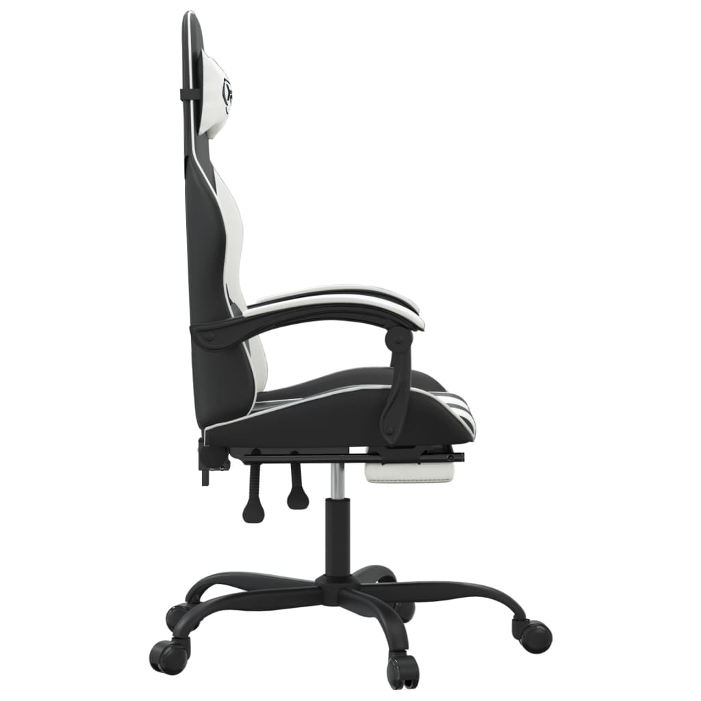 Cadeira de gaming c/ apoio pés couro artificial preto/branco