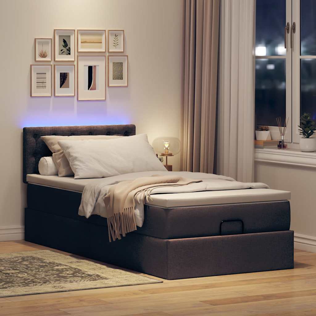 Cama otomana com colchão 100x200 cm tecido castanho escuro