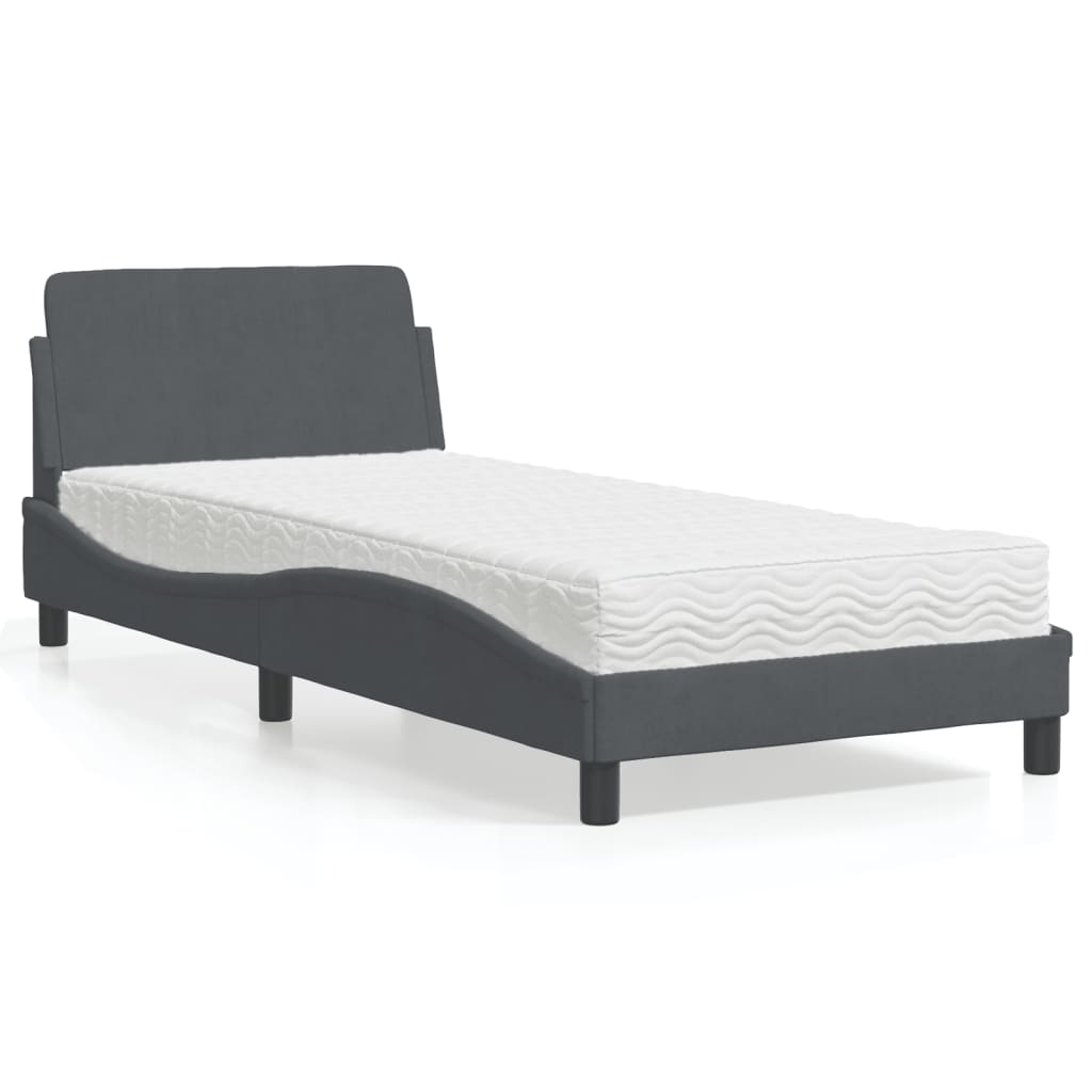 Cama com colchão dover 80x200 cm veludo cinzento-escuro