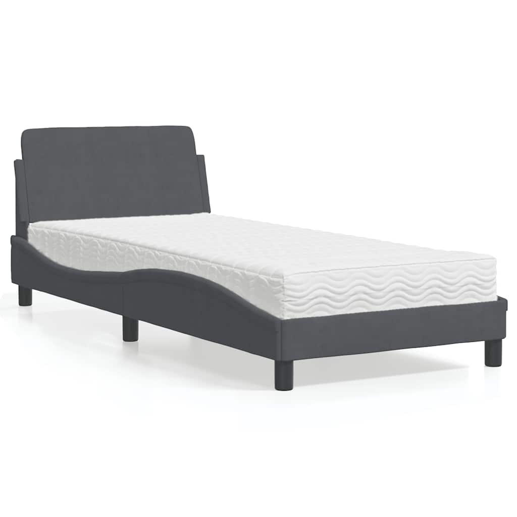 Cama com colchão dover 80x200 cm veludo cinzento-escuro
