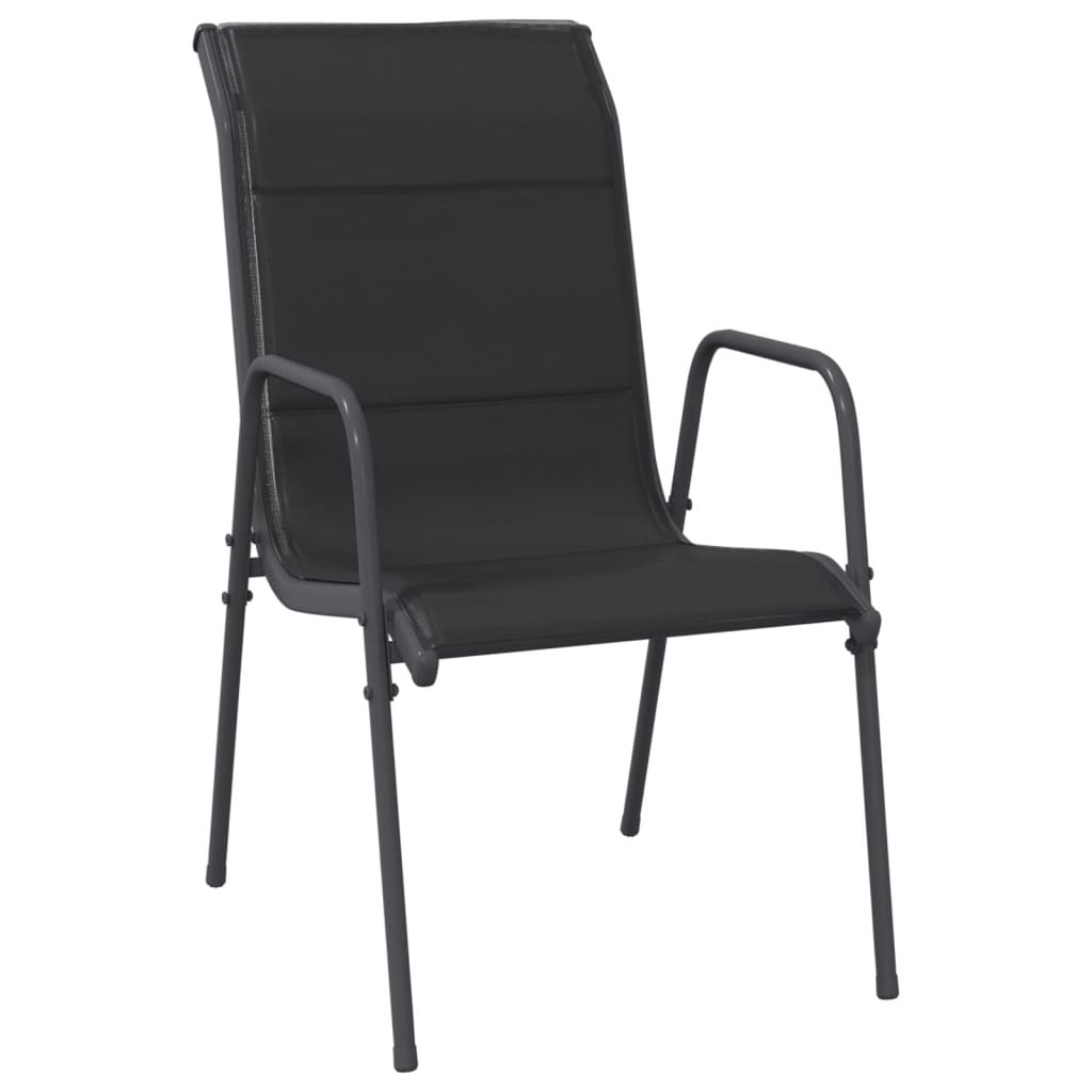 7 Pcs conjunto de jantar para jardim aço e textilene preto