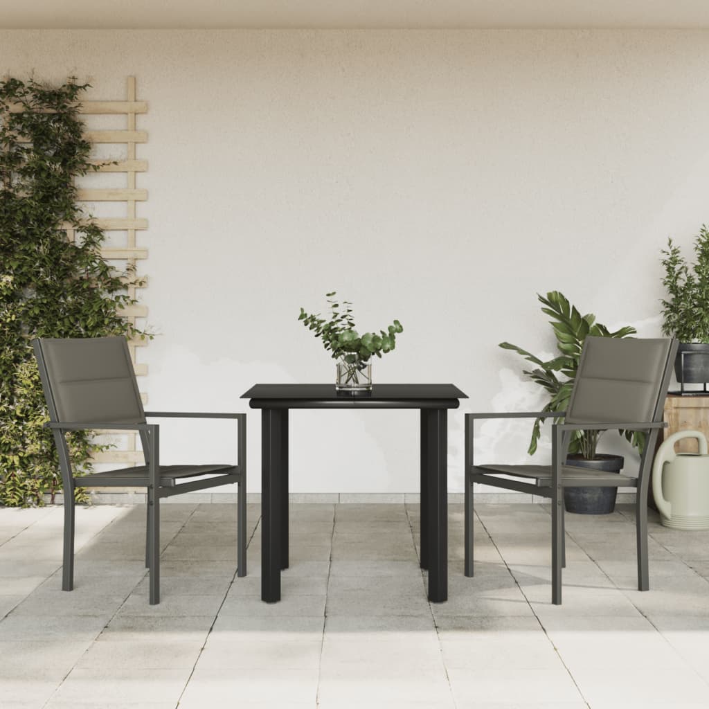3 Pcs conjunto de jantar para jardim aço e textilene preto