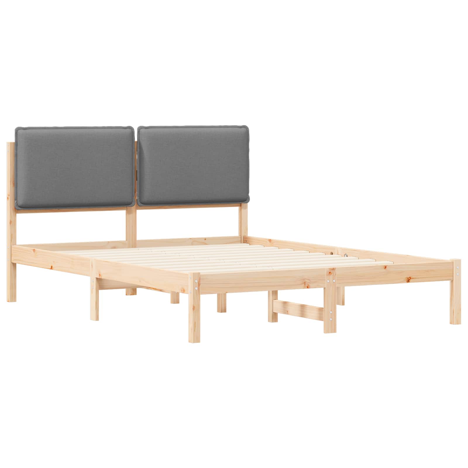 Estrutura de cama com cabeceira estofada cinzento-claro