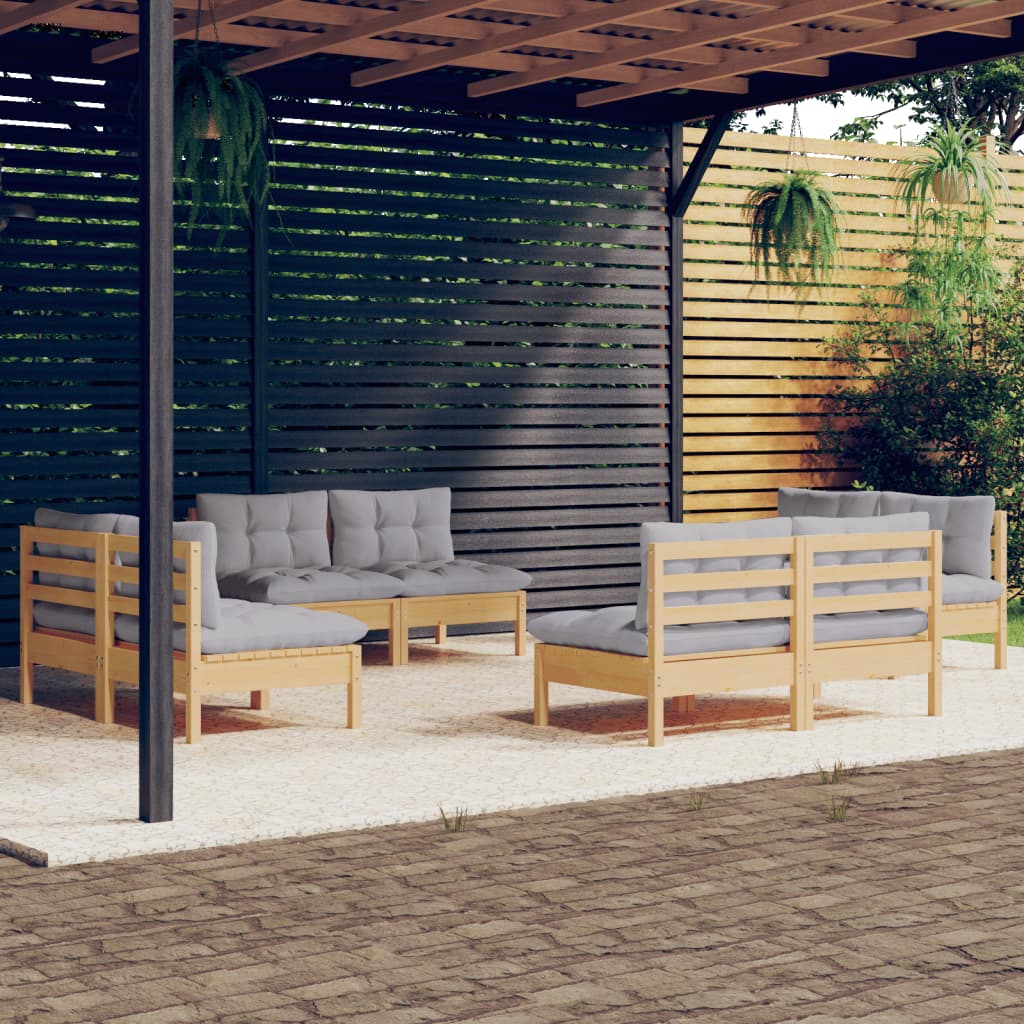 8 Pcs conjunto lounge de jardim + almofadões cinza pinho