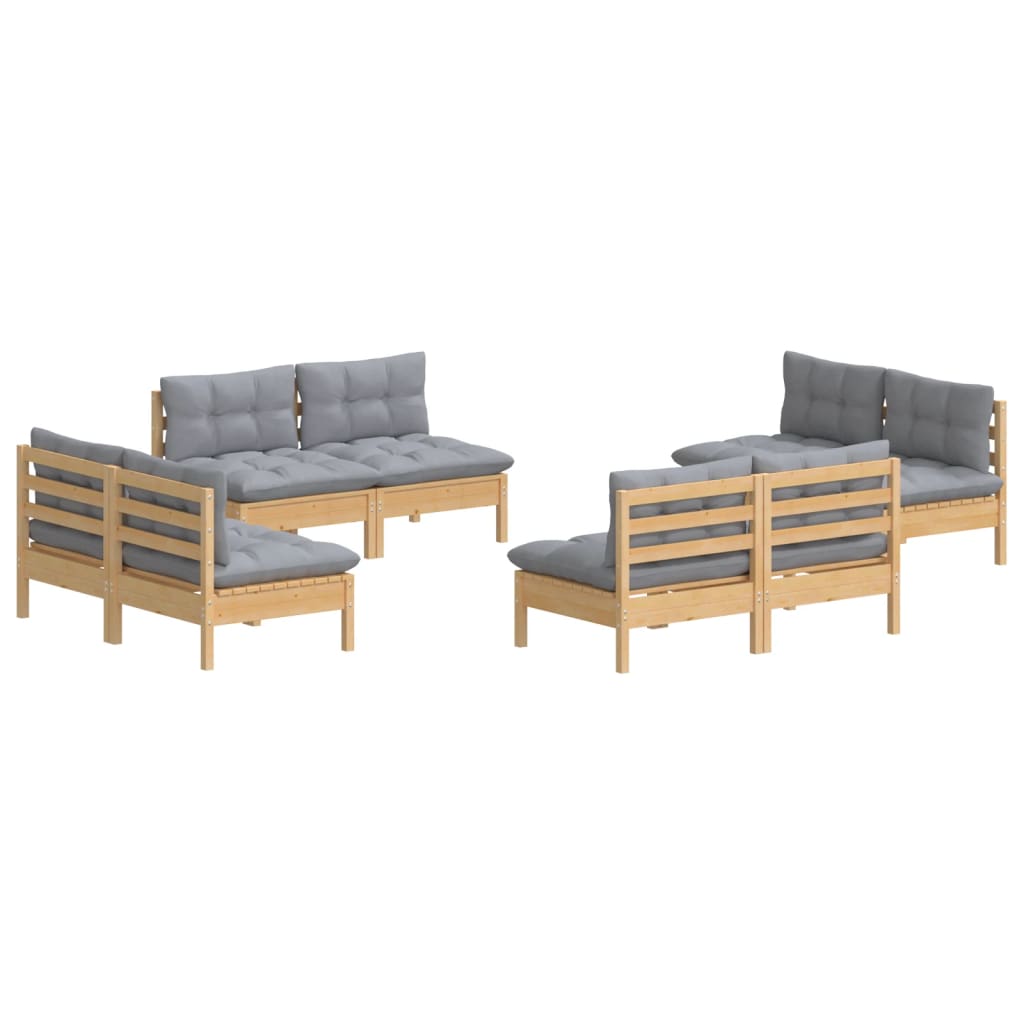 8 Pcs conjunto lounge de jardim + almofadões cinza pinho