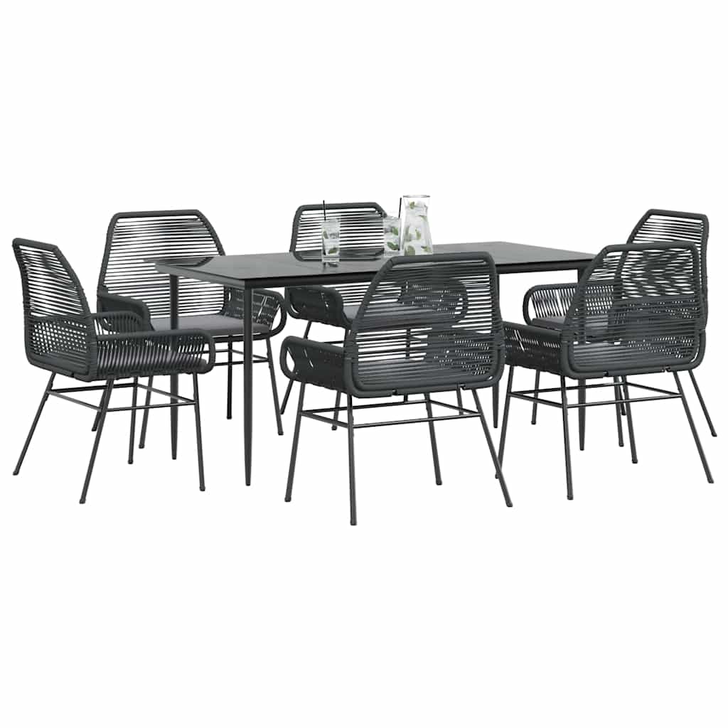 Conjunto de jantar jardim 7 peças almofadas vidro vime PE preto