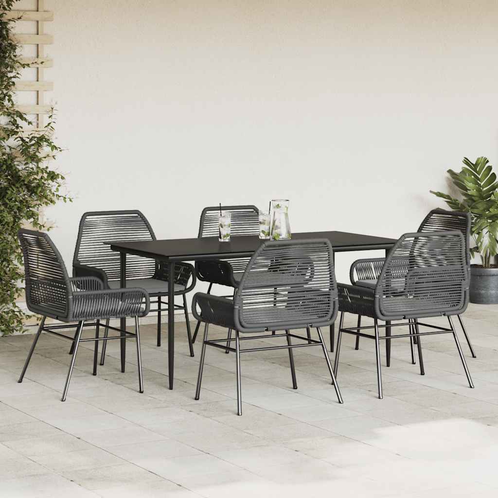 Conjunto de jantar jardim 7 peças almofadas vidro vime PE preto