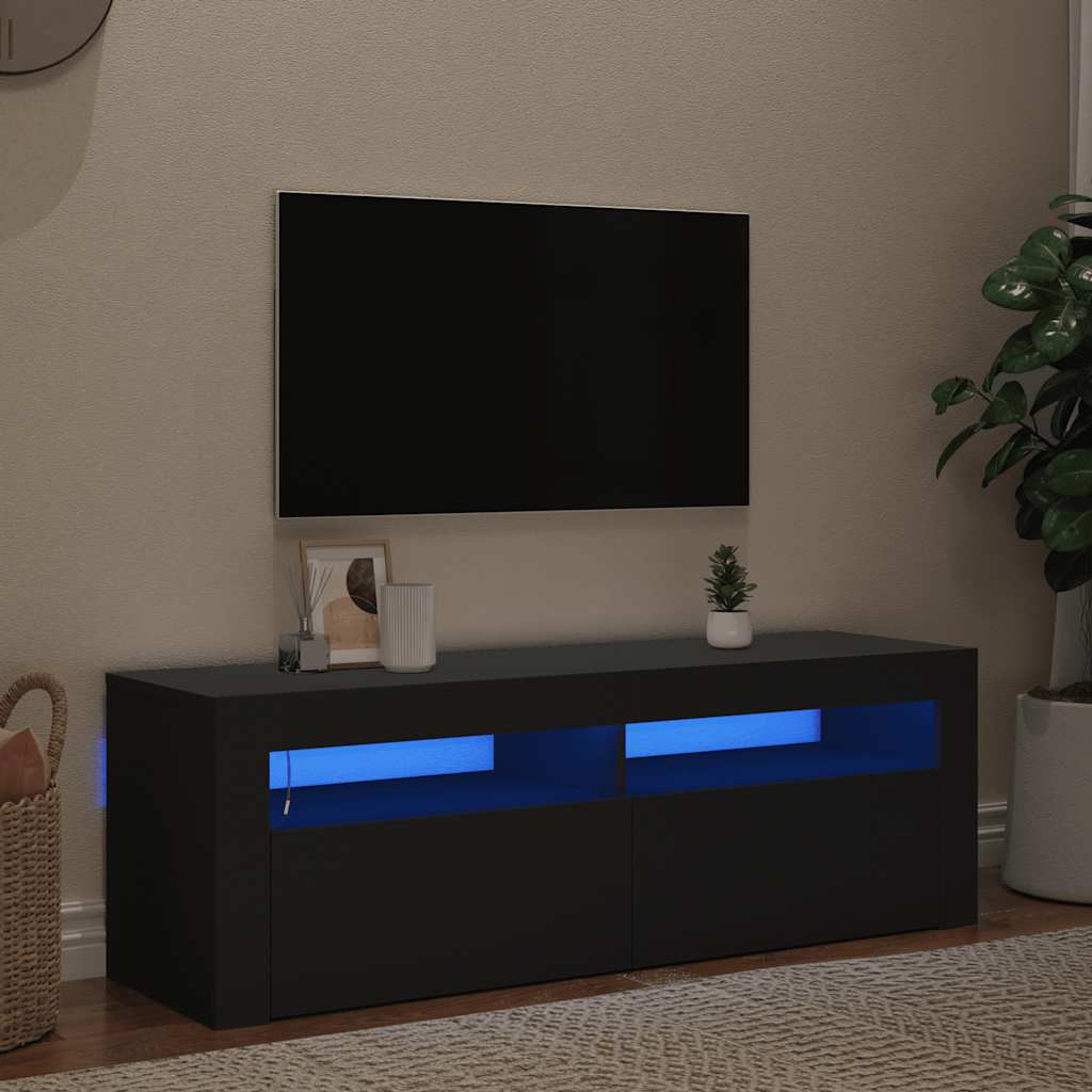 Móvel de TV com luzes LED 120x35x40 cm preto