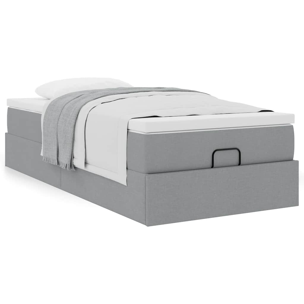 Estrutura cama otomana colchão 90x200 cm tecido cinzento claro