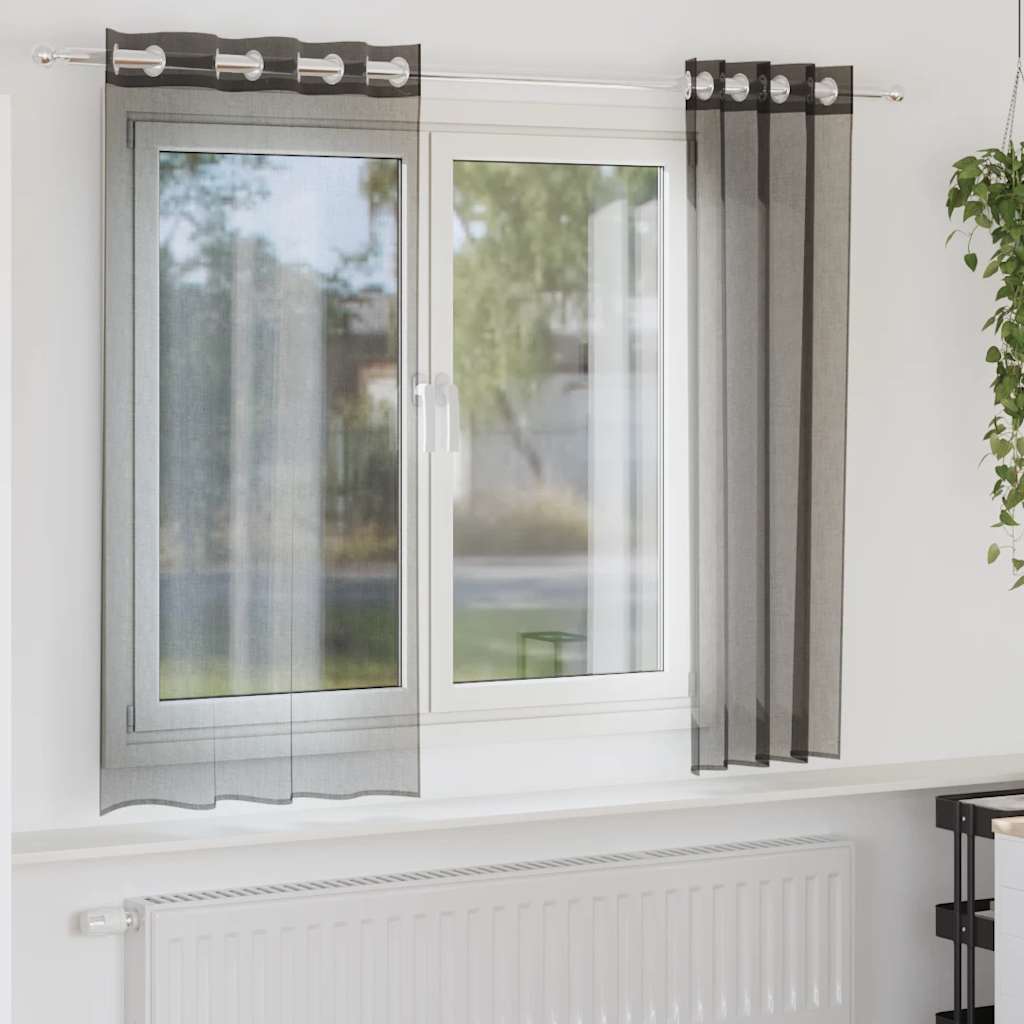 Cortinas de voile com ilhós 2 pcs preto 140x175 cm