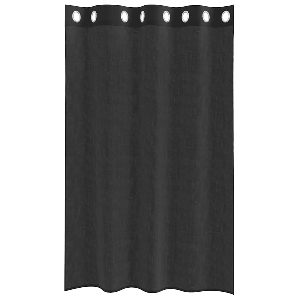 Cortinas de voile com ilhós 2 pcs preto 140x175 cm