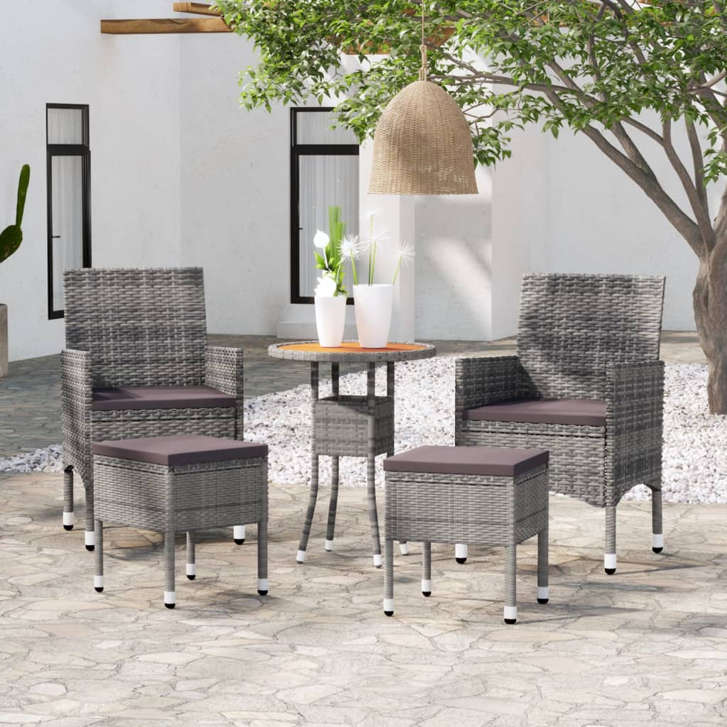 5 Pcs conjunto lounge para jardim vime PE cinzento