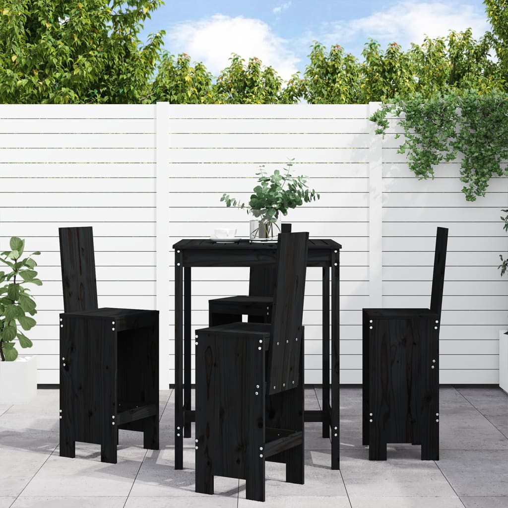 5 Pcs conjunto de bar para jardim pinho maciço preto