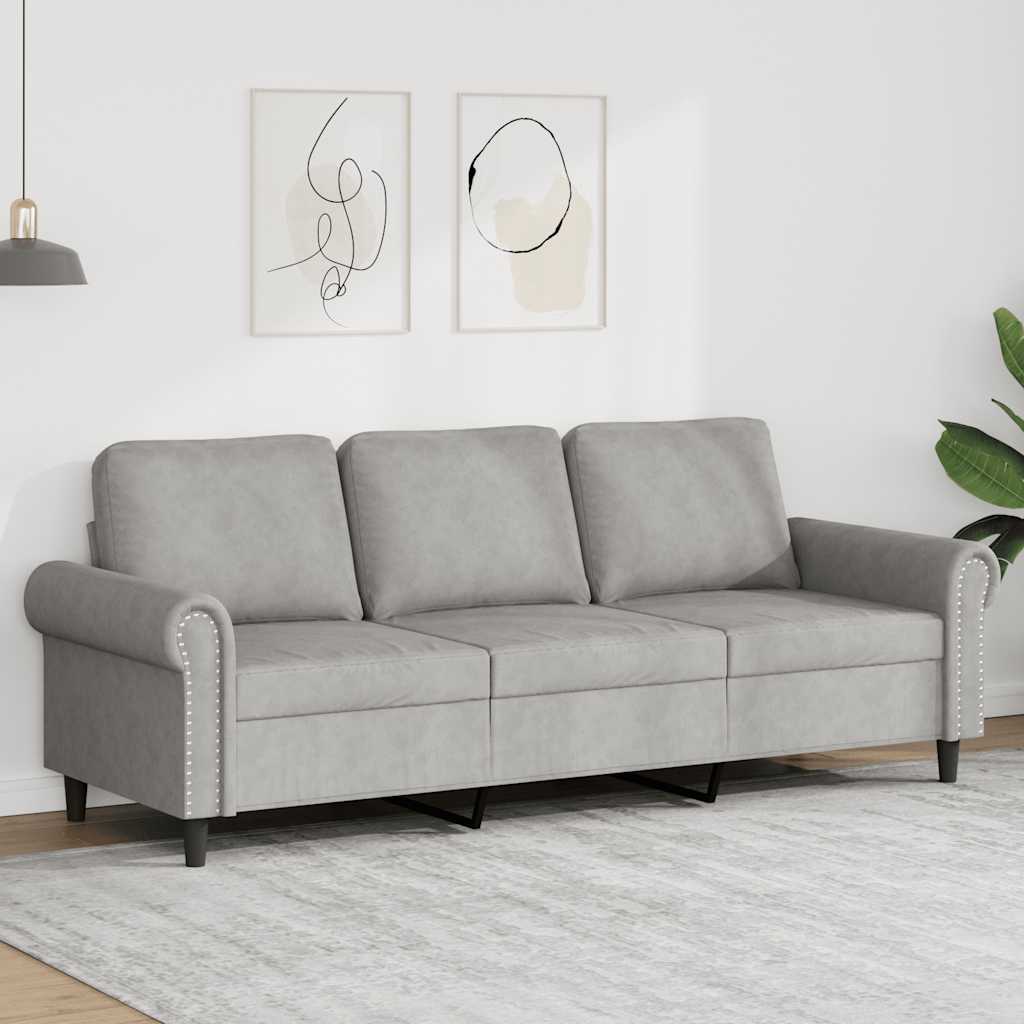 Sofá de 3 lugares 180 cm veludo cinzento-claro