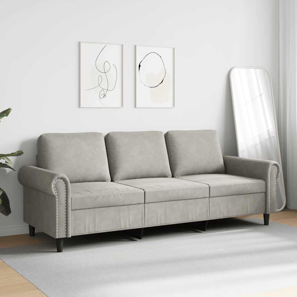 Sofá de 3 lugares 180 cm veludo cinzento-claro