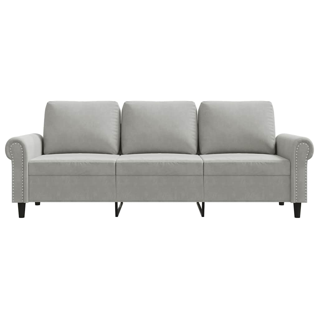 Sofá de 3 lugares 180 cm veludo cinzento-claro