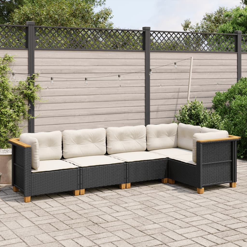 5 Pcs conjunto sofás de jardim com almofadões vime PE preto
