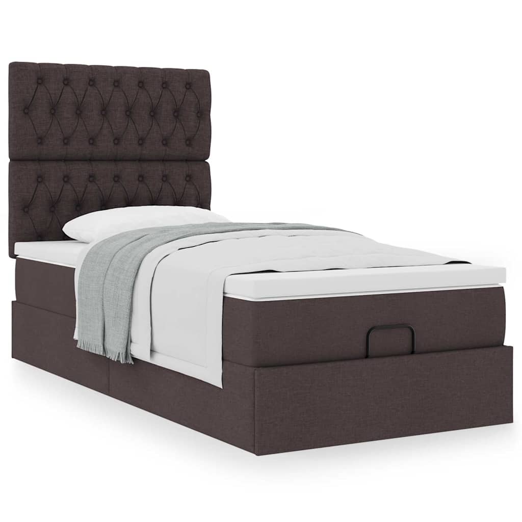 Cama otomana com colchão 100x200 cm tecido castanho escuro