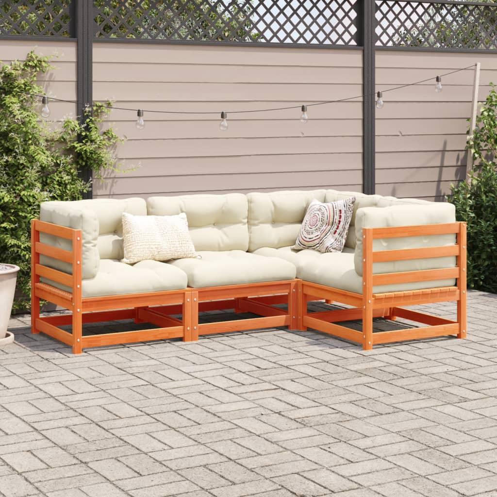 4Pcs conj. sofás jardim c/ almofadões pinho maciço castanho mel