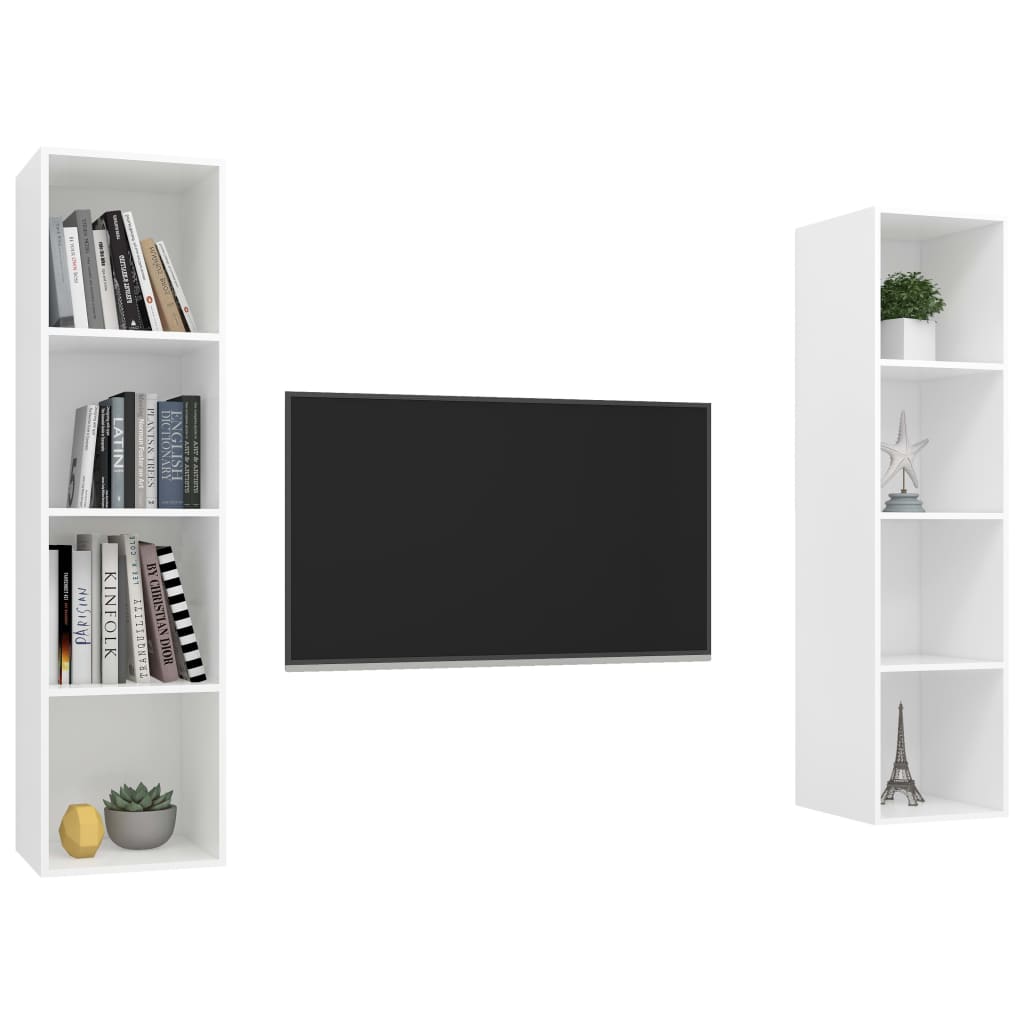 Armários de parede para TV 2 pcs derivados de madeira branco