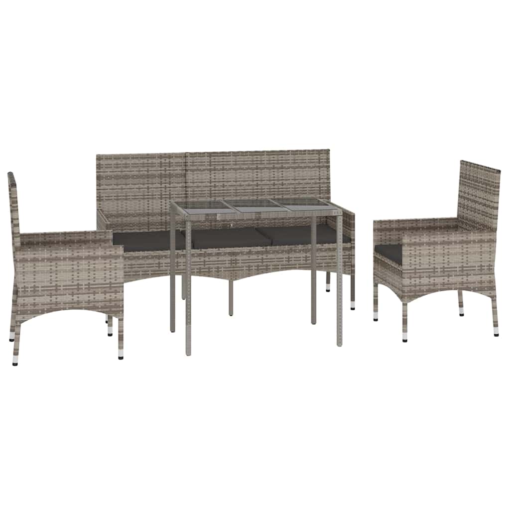 4 Pcs conjunto lounge de jardim c/ almofadões vime PE cinzento