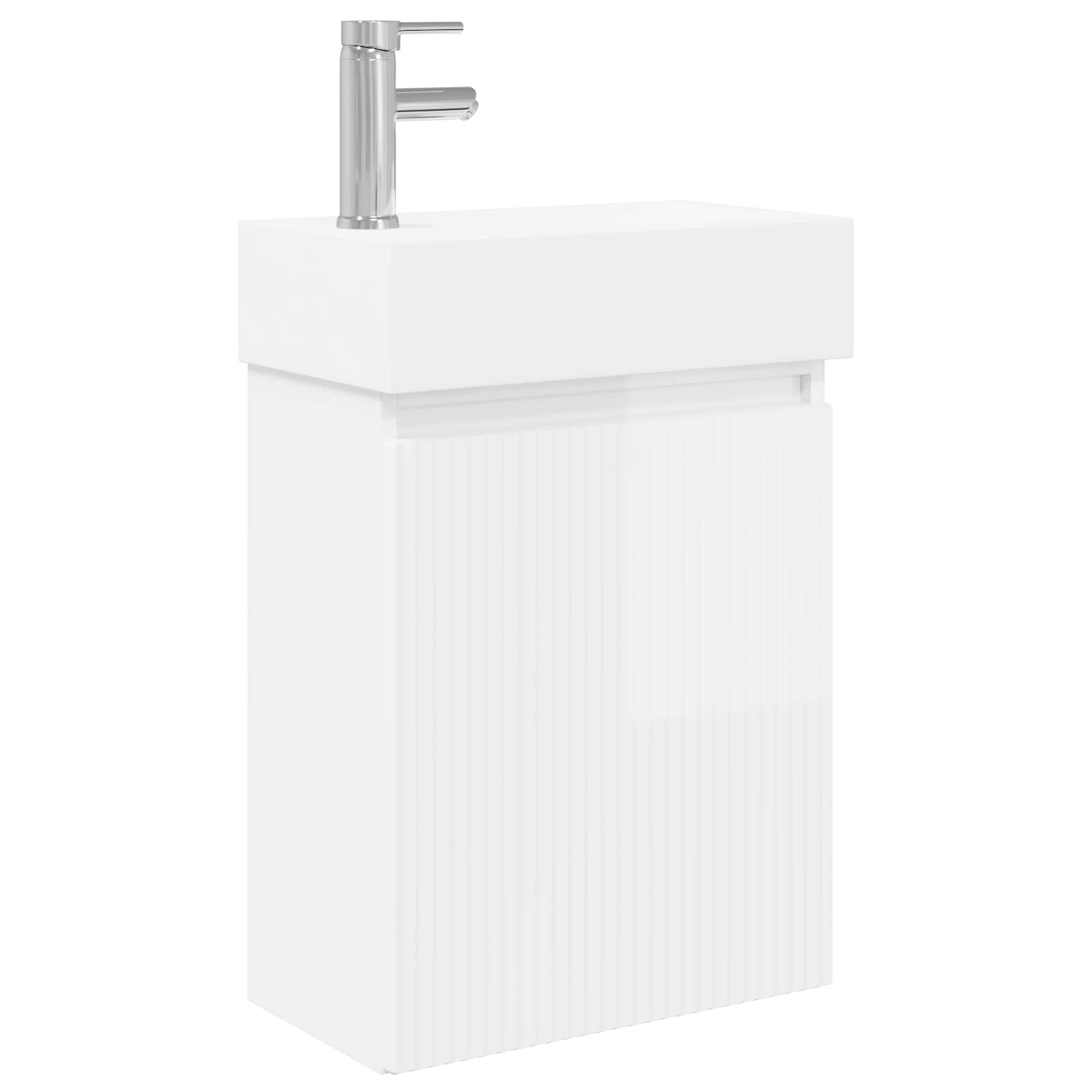 Conjunto de móveis de banheiro com torneira branco brilhante