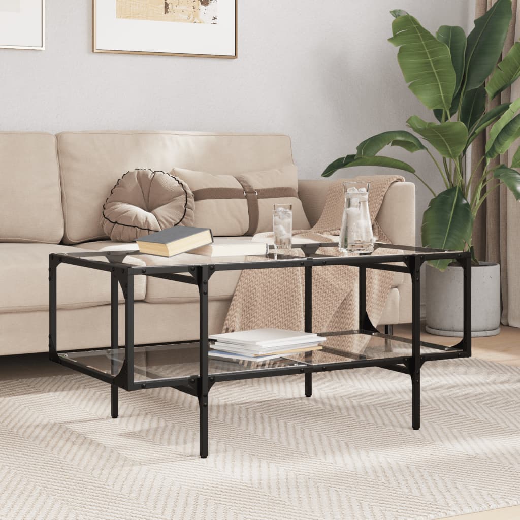 Mesa de centro c/ topo em vidro transparente 98,5x50x45 cm aço